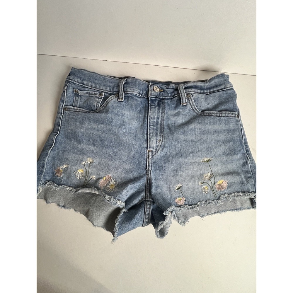 Levi Strauss Denim Shorts-Flowers Embroidered At Hem-size 32